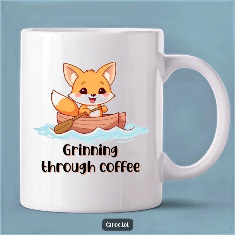 Funny Fox Canoe Grin Mug, Cheerful Rowboat Rider, Perfect Funny Gift