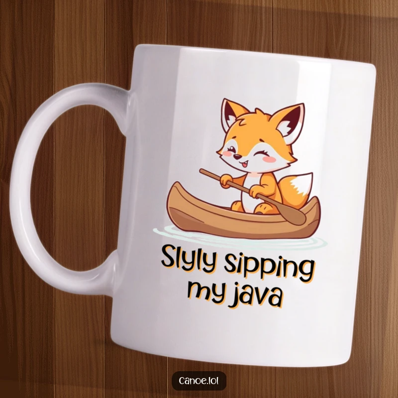 Funny playful fox cub balancing in a canoe with a mischievous grin, ready for fun and adventure.