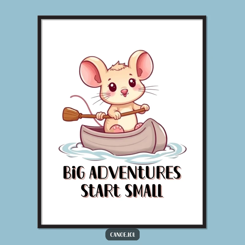 Funny Brave Mouse Canoe Digital Art: Inspire with Tiny Hero Determination Print