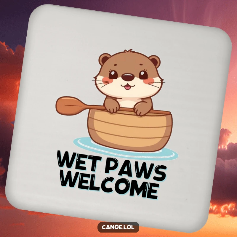 Funny Coasters showing a happy otter peeking over the side of a canoe, protecting surfaces with style.