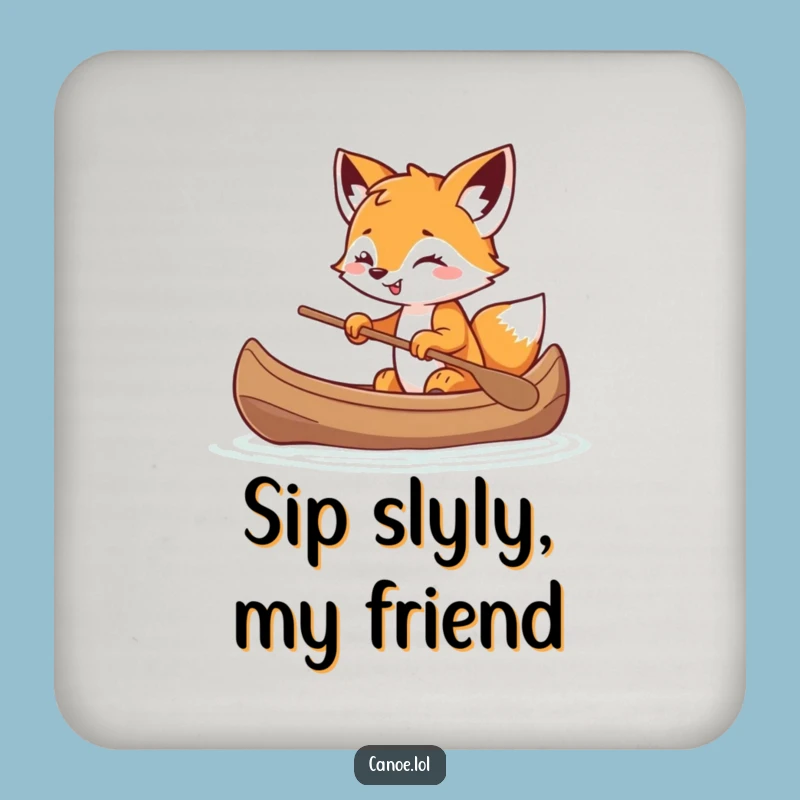 Funny Fox Cub Canoe Drink Coaster: Protect Surfaces with Mischievous Grin
