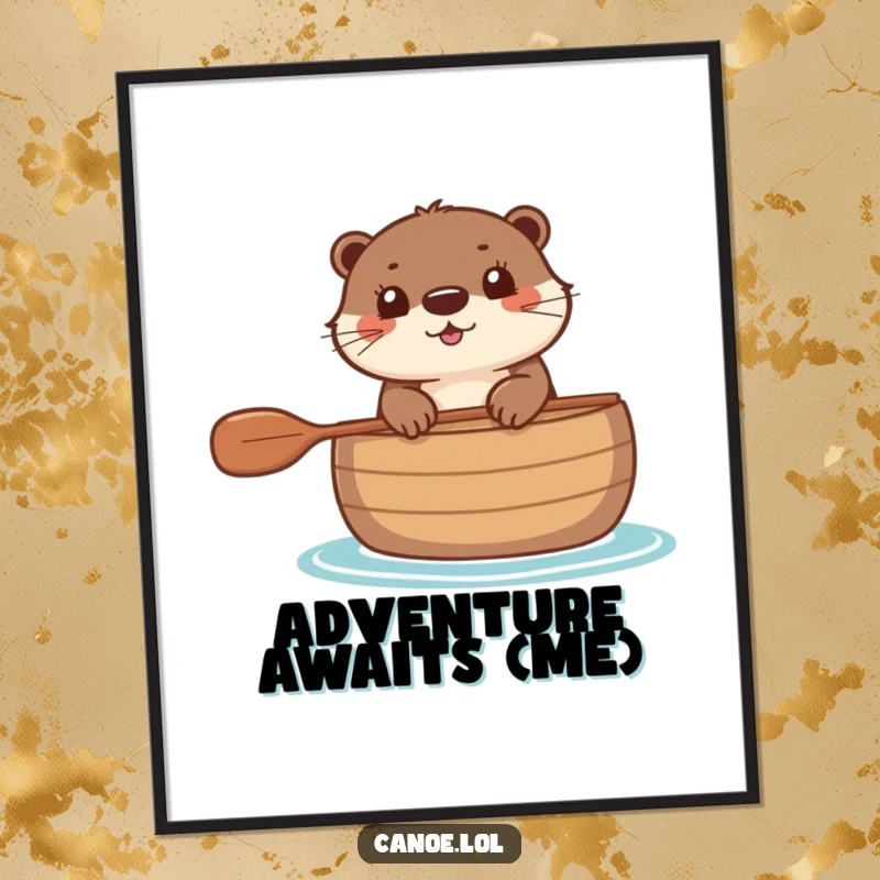 Funny Poster displaying a happy otter peeking over the side of a canoe, perfect for ecofriendly decor.
