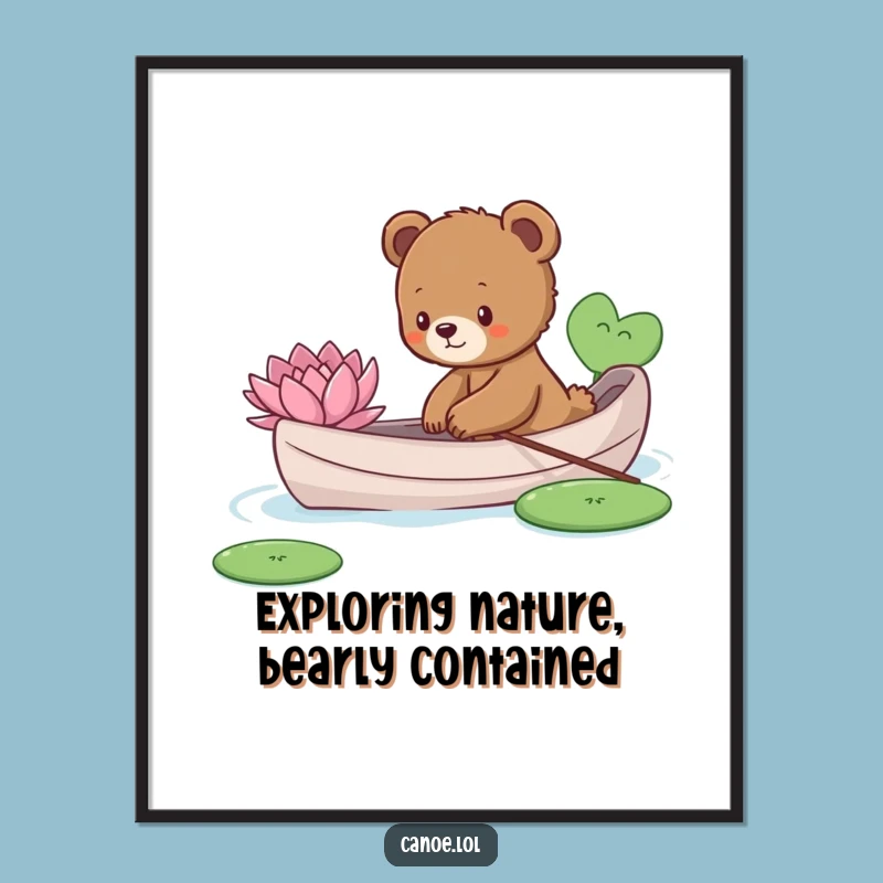 Free Printable Bear Cub Wall Art: Curious Canoeist, Funny Downloadable Decor!
