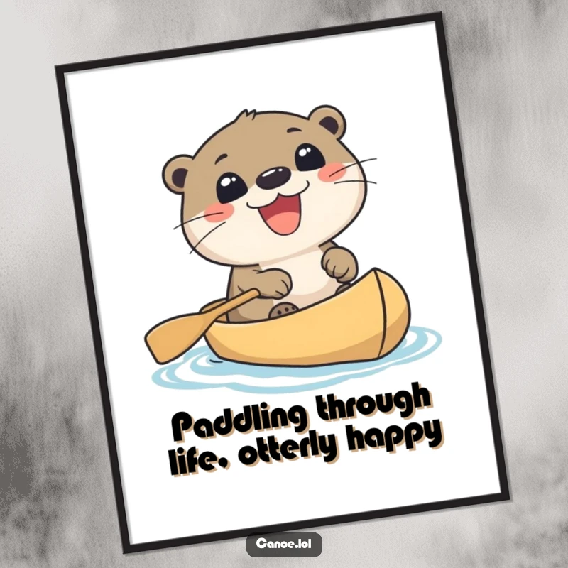 Funny Free Printable Wall Art: A cute otter with a huge, excited grin paddling a canoe, bringing joy to your space.