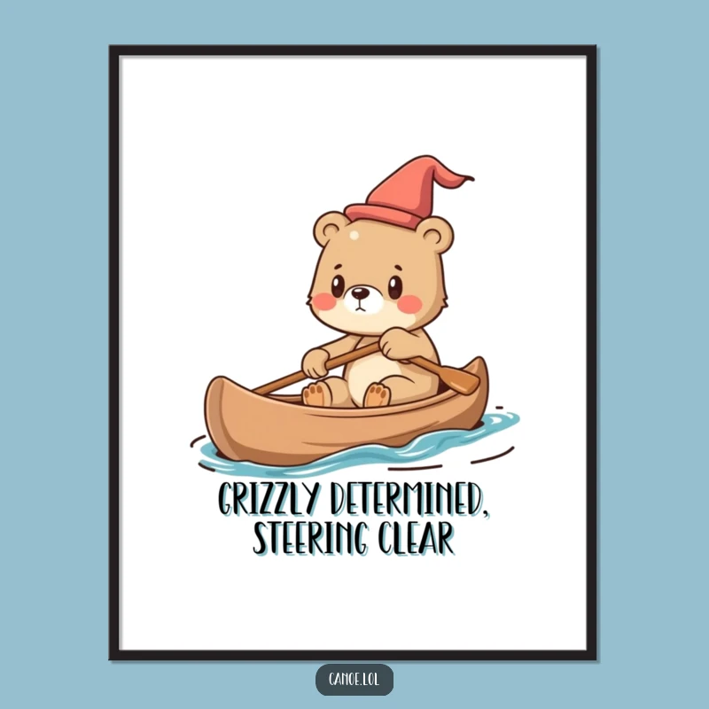 Free Printable Wall Art: Bear Cub's Determined Canoe Journey - Downloadable Decor!