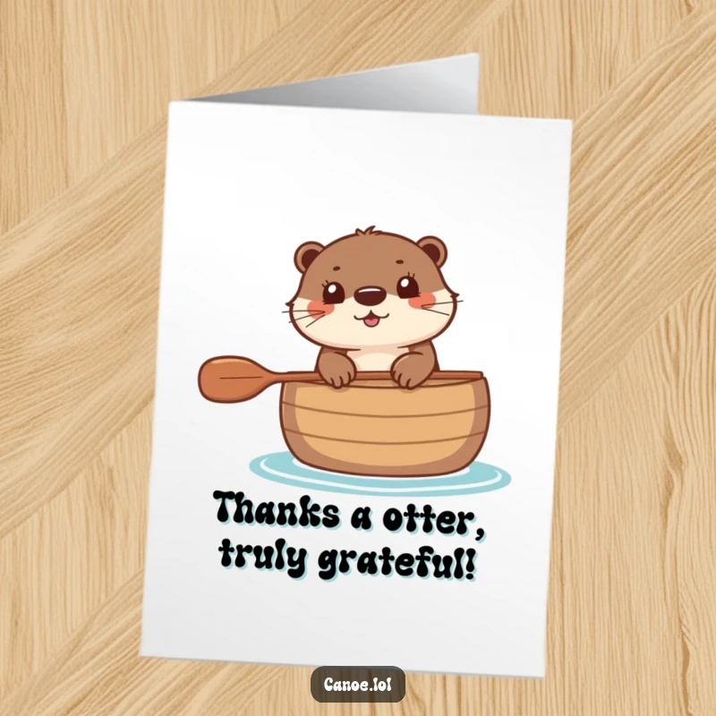 Funny Free Printable Thank You Card: Happy otter peeking from a canoe, sending heartfelt thanks.