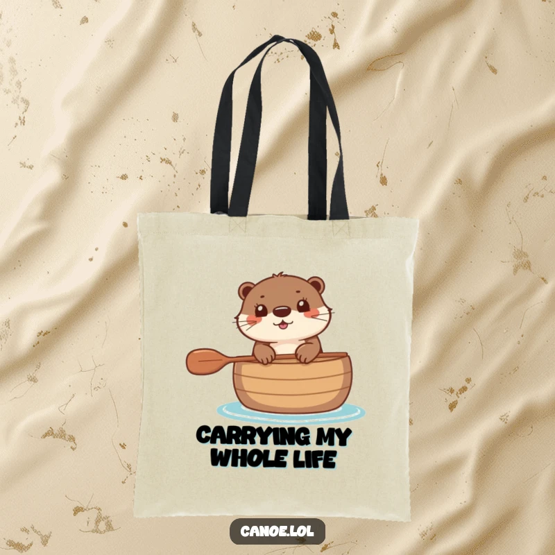 Funny Tote Bag showcasing a happy otter peeking over the edge of a canoe, great for everyday use.